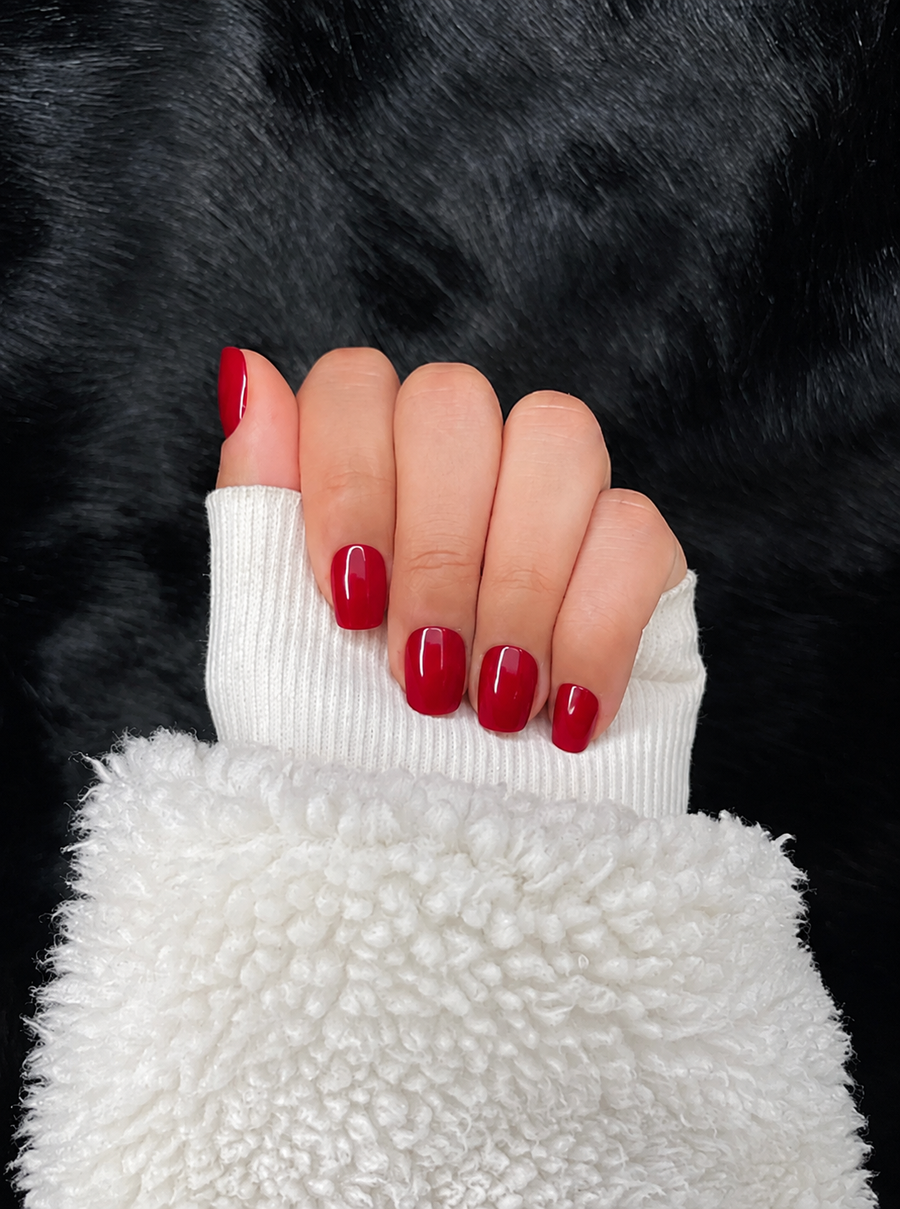 None Short Square Glossy Red With Sweater None Short Square Glossy Red With Sweater β Cherry Red Nails