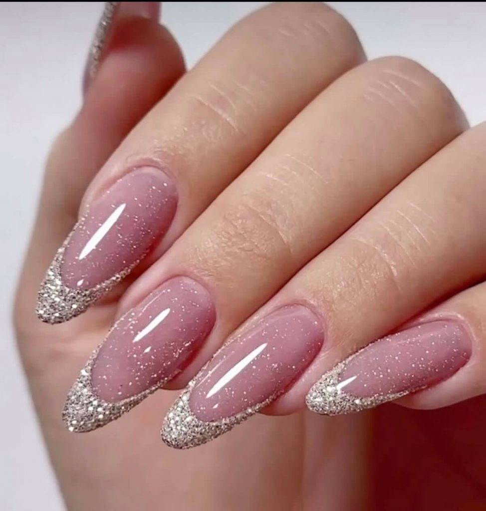 Dusty Rose Glitter Full French Tips Dusty Rose Glitter Full French Tips β Winter French Tip Nails