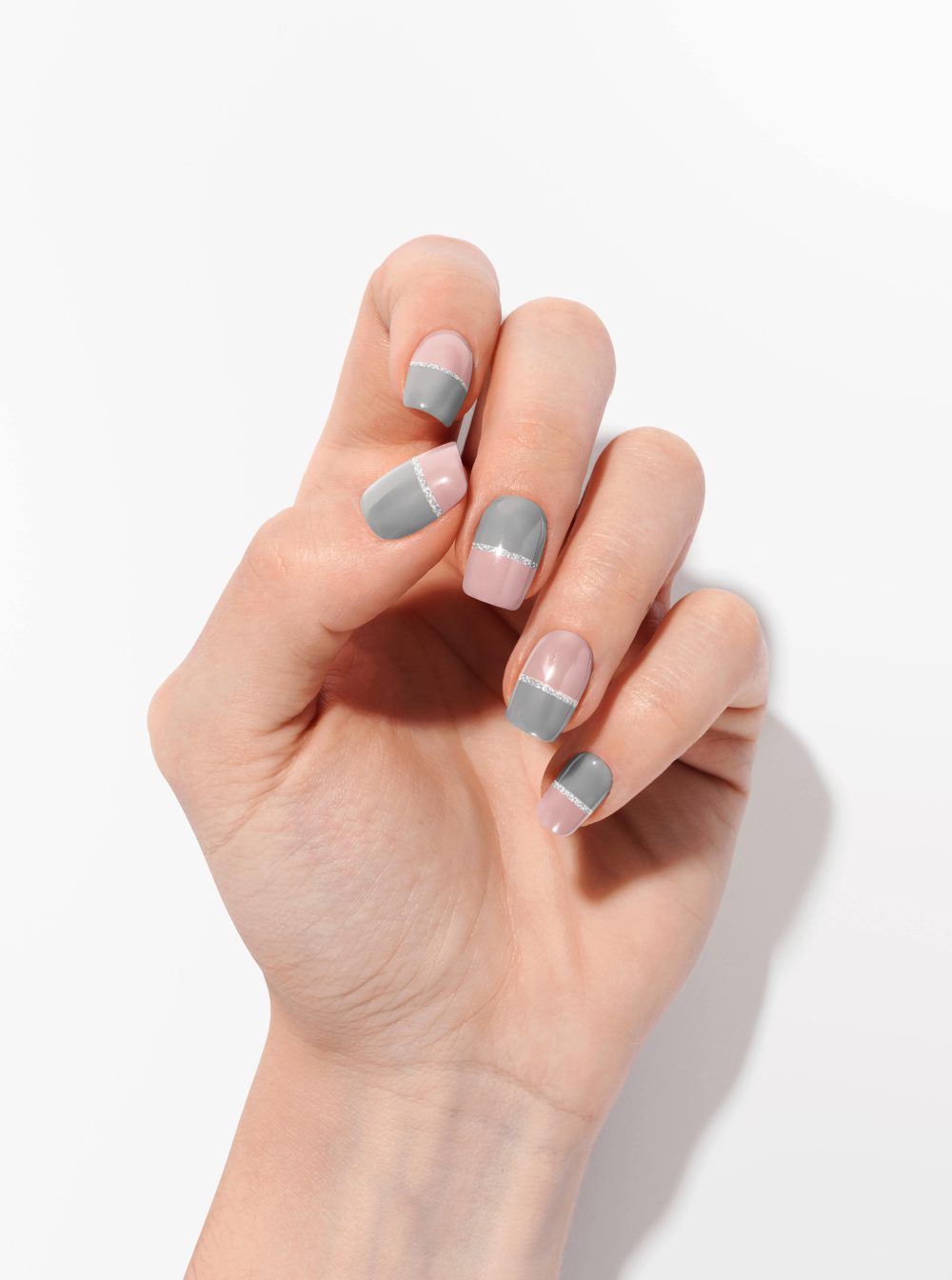 Geometric Light Gray and Rose — Winter Gray Nails