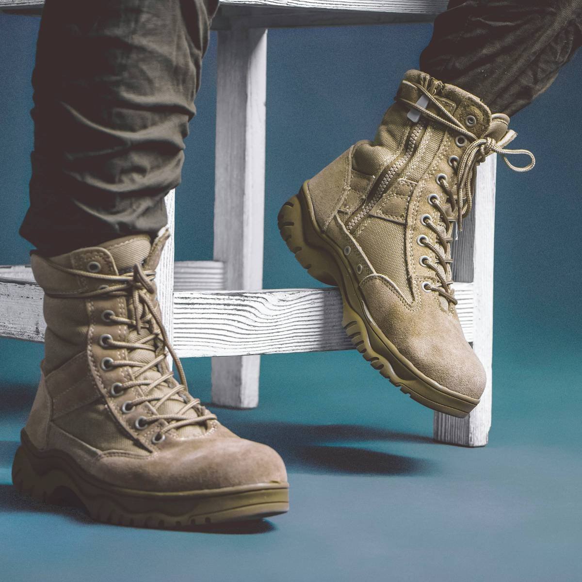 Utilitarian Chic: Tan Suede and Canvas Combat Boots with Cargo Pants Utilitarian Chic: Tan Suede and Canvas Combat Boots with Cargo Pants β Combat Boots Outfits
