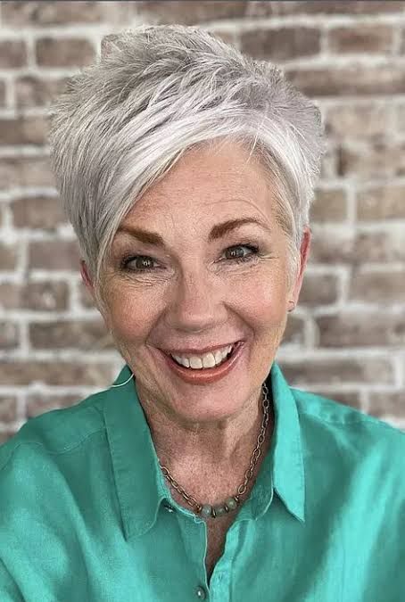 Textured Silver Pixie With Asymmetrical Fringe Textured Silver Pixie With Asymmetrical Fringe β Winter Haircuts for Women Over 70