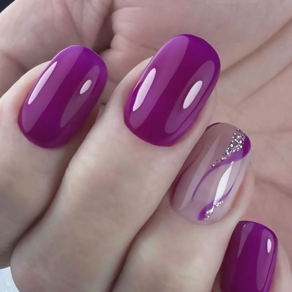 Sheer Pink to Soft Purple Gradient Oval Nails — Winter Purple Nails