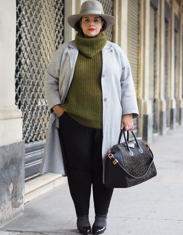 Sophisticated Grey Coat with Olive Turtleneck Sophisticated Grey Coat with Olive Turtleneck β Winter Outfits for Plus Size Women