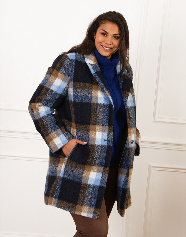 Plaid Wool Coat with Royal Blue Turtleneck Plaid Wool Coat with Royal Blue Turtleneck β Winter Outfits for Plus Size Women