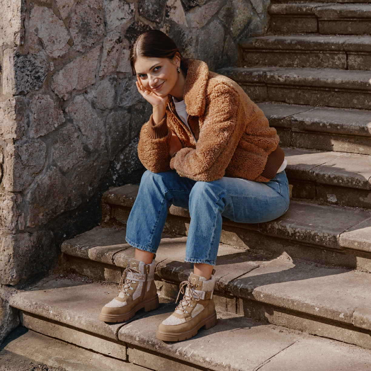 Teddy Fleece Bomber with Combat Boots Teddy Fleece Bomber with Combat Boots β Warm Winter Outfits
