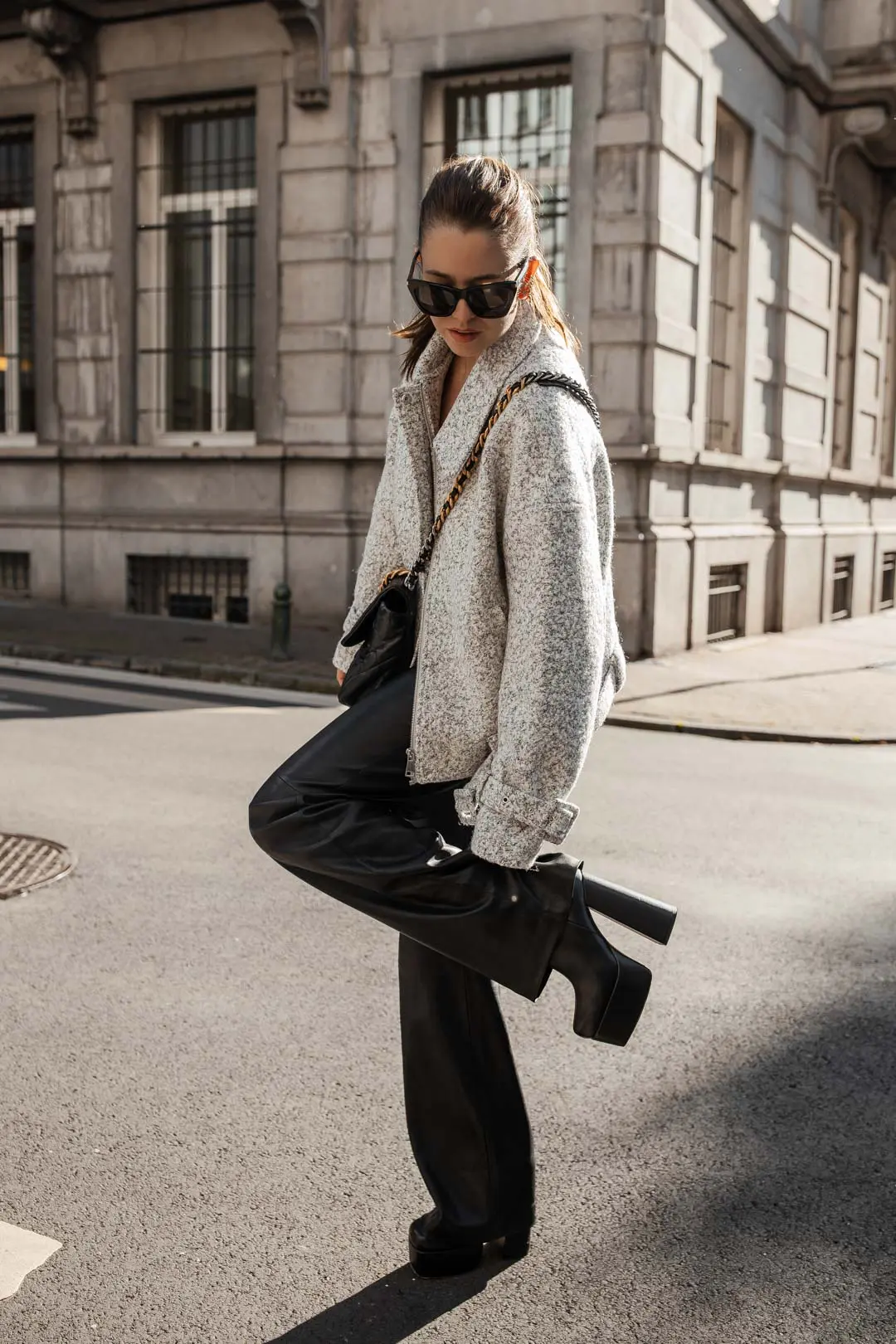 Leather Trousers and Platform Boots for a Modern Brunch Look — Winter Brunch Outfits