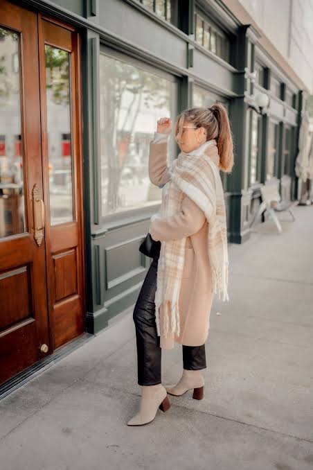 Wool Coat, Scarf, and Heeled Boots for a Sophisticated Brunch — Winter Brunch Outfits
