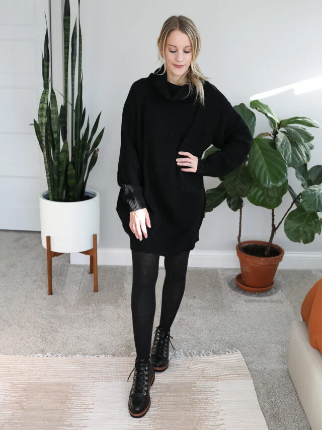 Oversized Sweater Dress and Tights for Effortless Winter Brunch Style — Winter Brunch Outfits