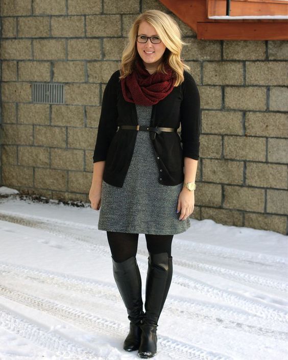 Patterned Dress with Cardigan and Scarf Patterned Dress with Cardigan and Scarf β Winter Teacher Outfits