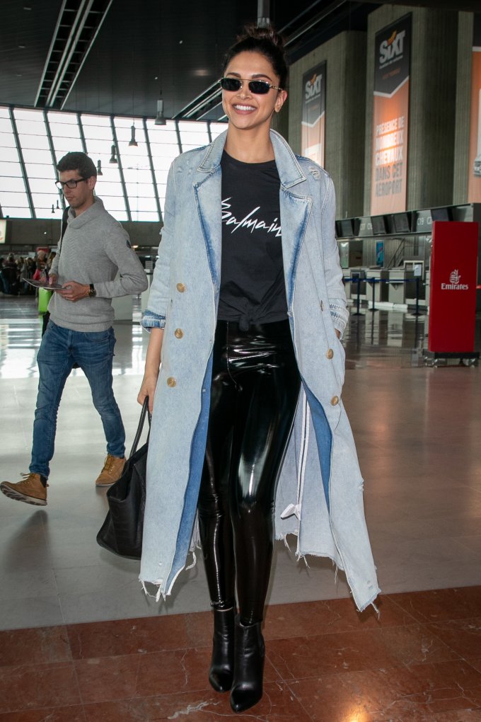 Edgy Texture Play: Denim Coat with Vinyl Leggings Edgy Texture Play: Denim Coat with Vinyl Leggings β Winter Airport Outfits