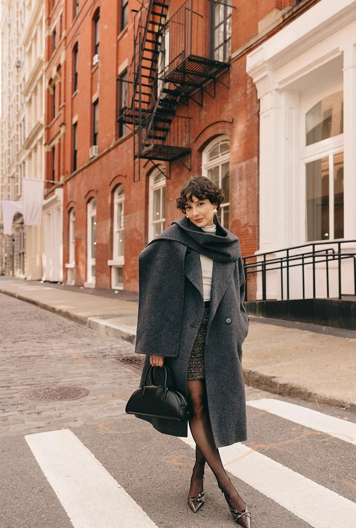 Chic Oversized Coat Over Sequins Chic Oversized Coat Over Sequins β Winter Outfits for Petite Women