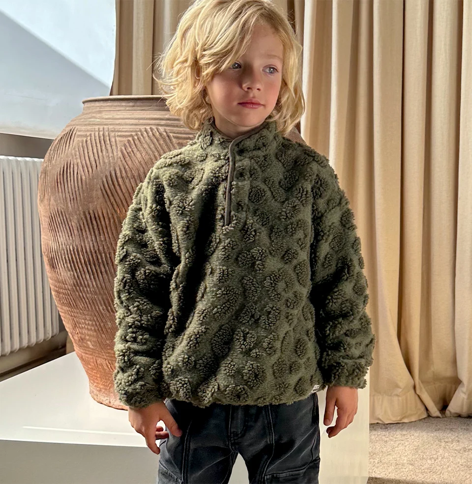 Textured Fleece Pullover for Warm Casual Wear Winter Outfits for Kids
