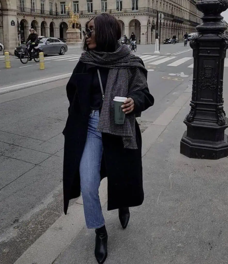 Long Black Wool Coat with Turtleneck and Jeans Long Black Wool Coat with Turtleneck and Jeans β Minimalist Winter Outfits
