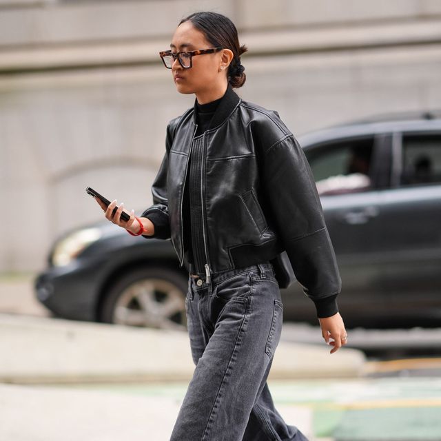 Leather Bomber Jacket with Turtleneck and Grey Jeans Leather Bomber Jacket with Turtleneck and Grey Jeans β Baddie Winter Outfits