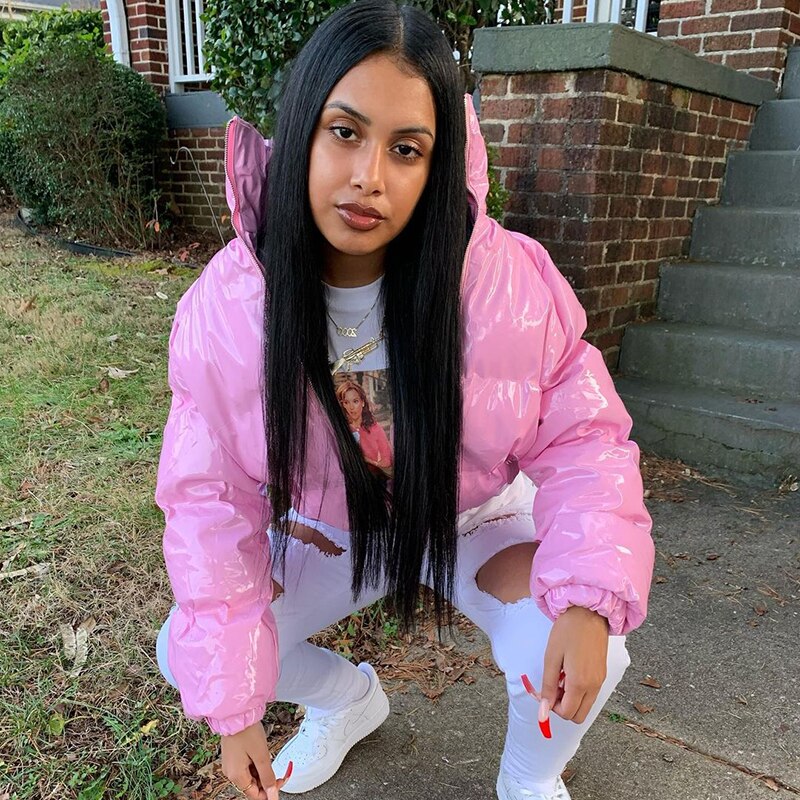 Oversized Shiny Pink Puffer Jacket Oversized Shiny Pink Puffer Jacket β Y2K Winter Outfits