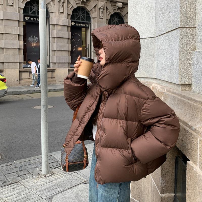 Cropped Brown Puffer Jacket and Jeans — Korean Winter Outfits