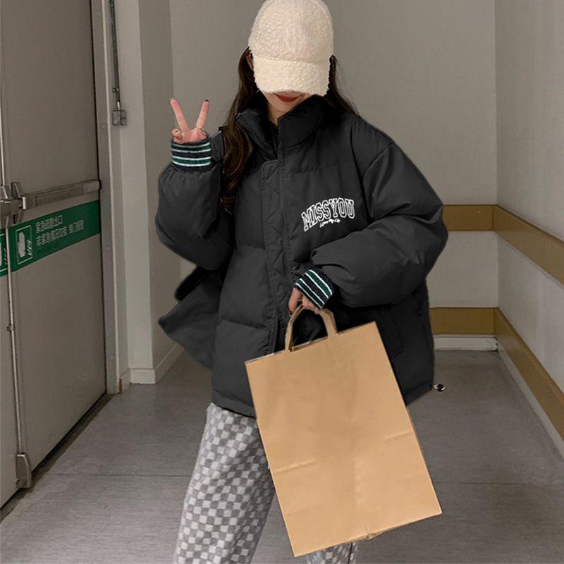 Oversized Puffer with Checkered Pants — Korean Winter Outfits
