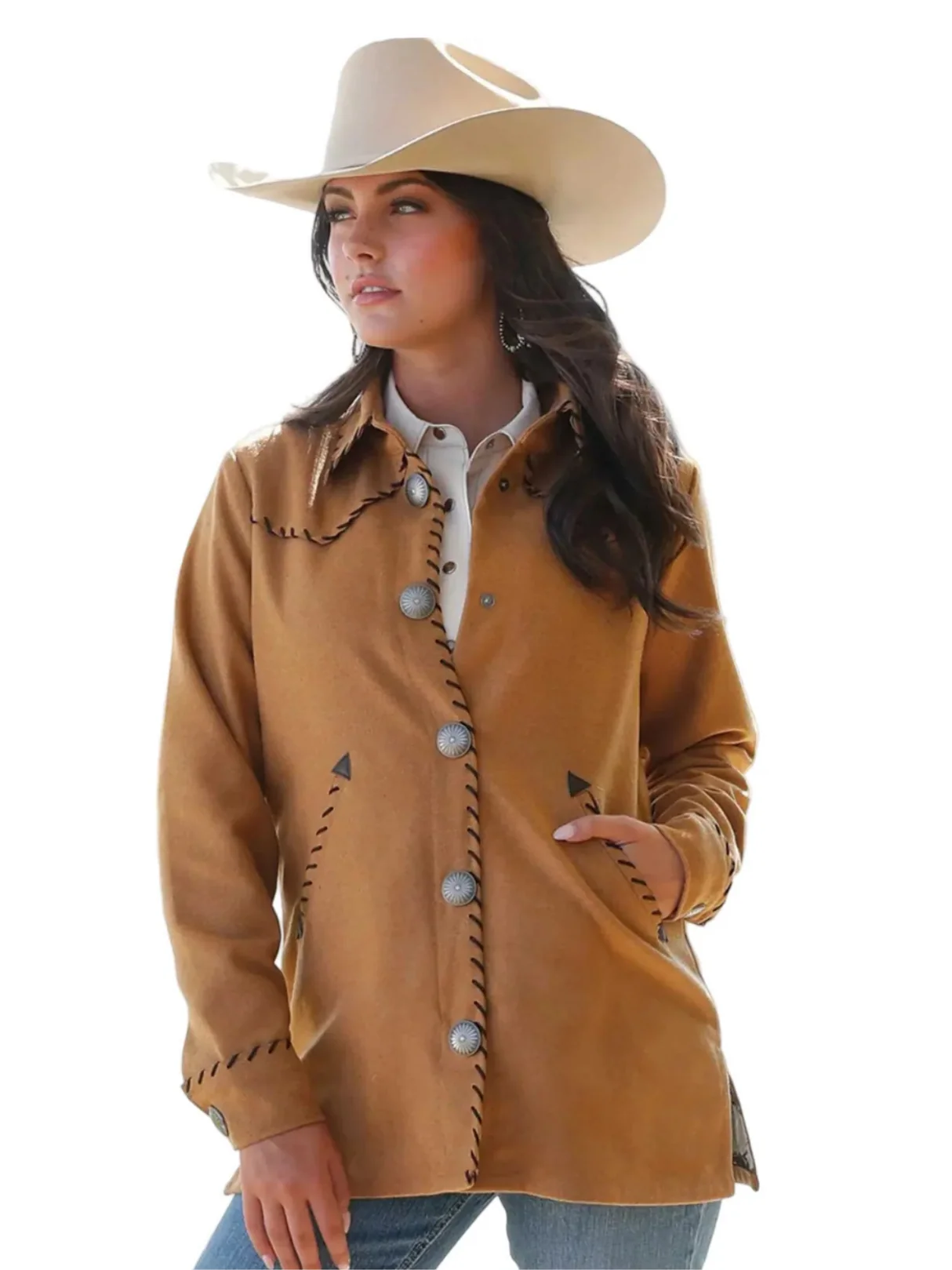 Tan Suede Western Jacket with Contrast Stitching Tan Suede Western Jacket with Contrast Stitching β Western Winter Outfits