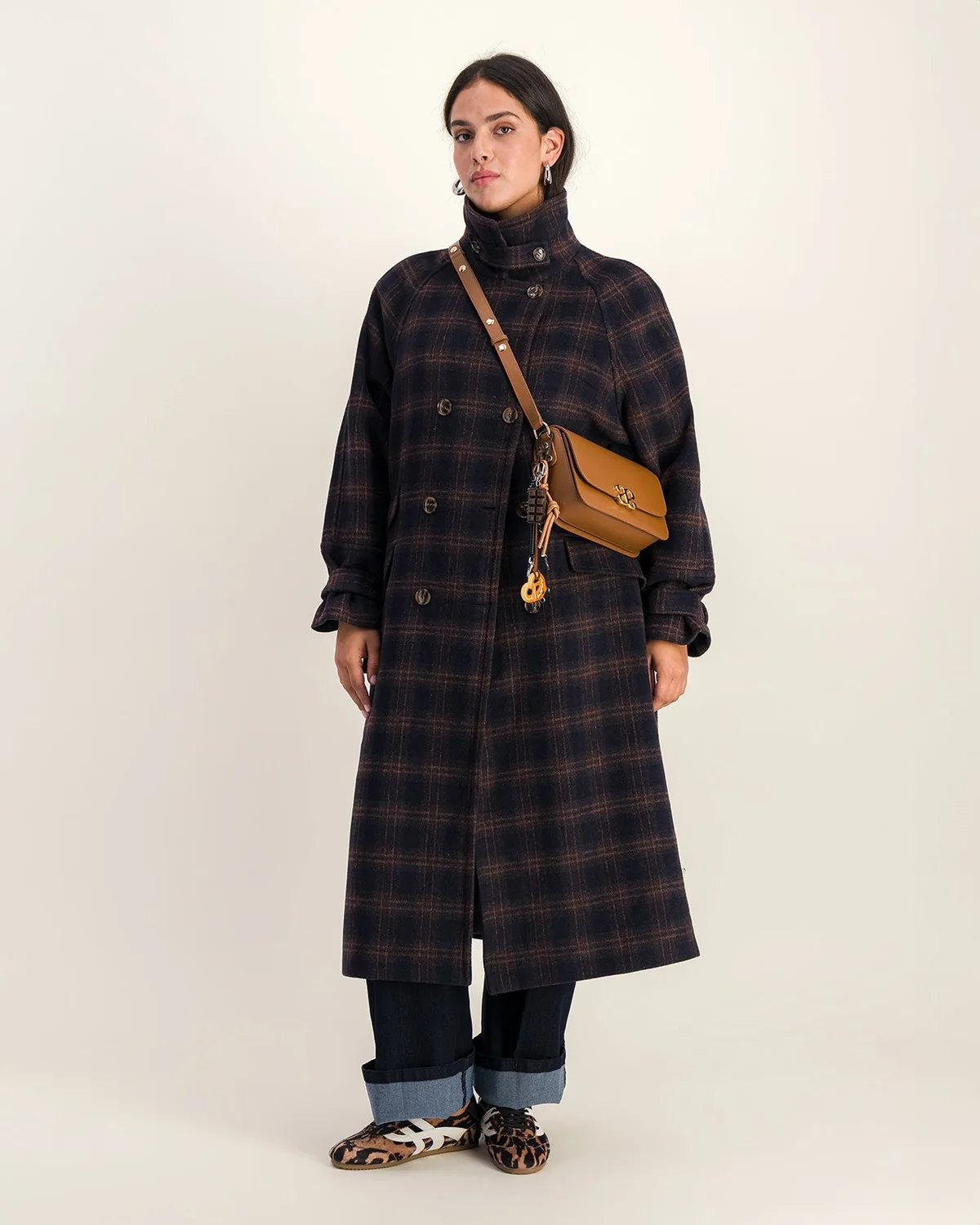 Classic Plaid Coat with Denim and Sneakers Classic Plaid Coat with Denim and Sneakers β Winter Coats for Women