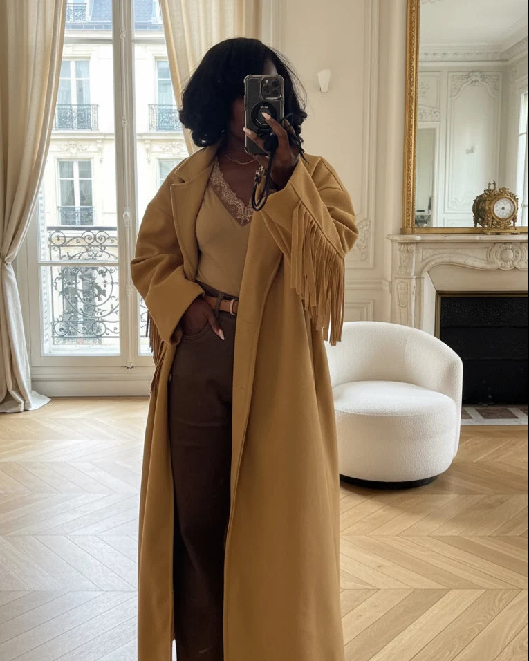 Beige Trench Coat with Fringe Detail Beige Trench Coat with Fringe Detail β Winter Coats for Women