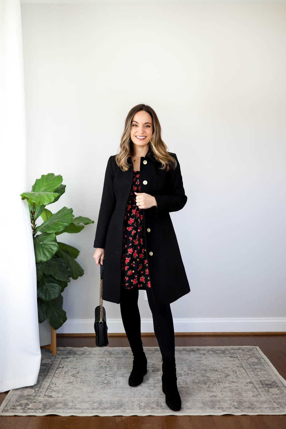 Chic Winter Dress with Wool Blend Coat and Suede Boots — Winter Dress Outfits