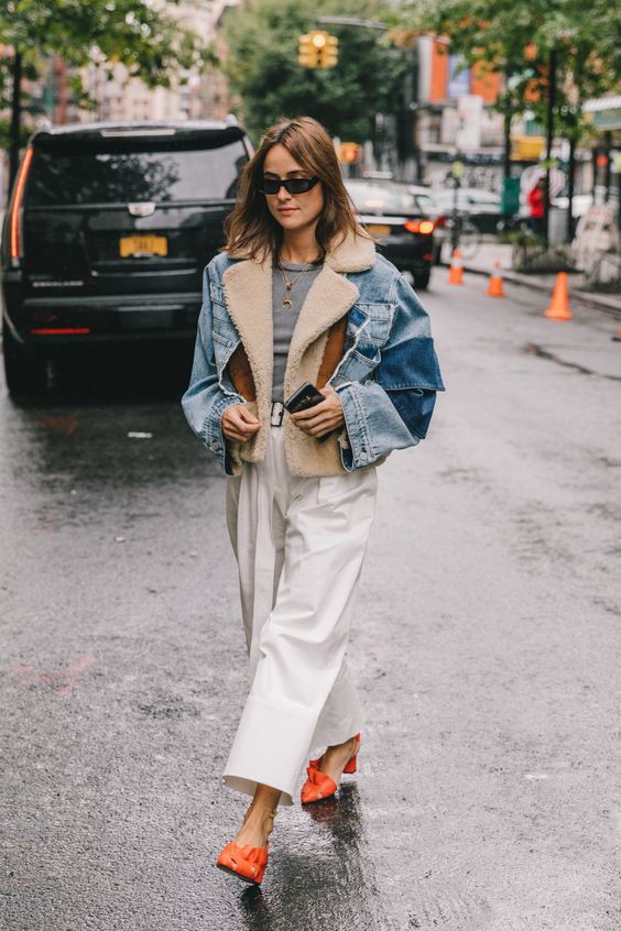 Denim and Shearling: Casual Layering with a Pop of Color — Winter Layering Outfits