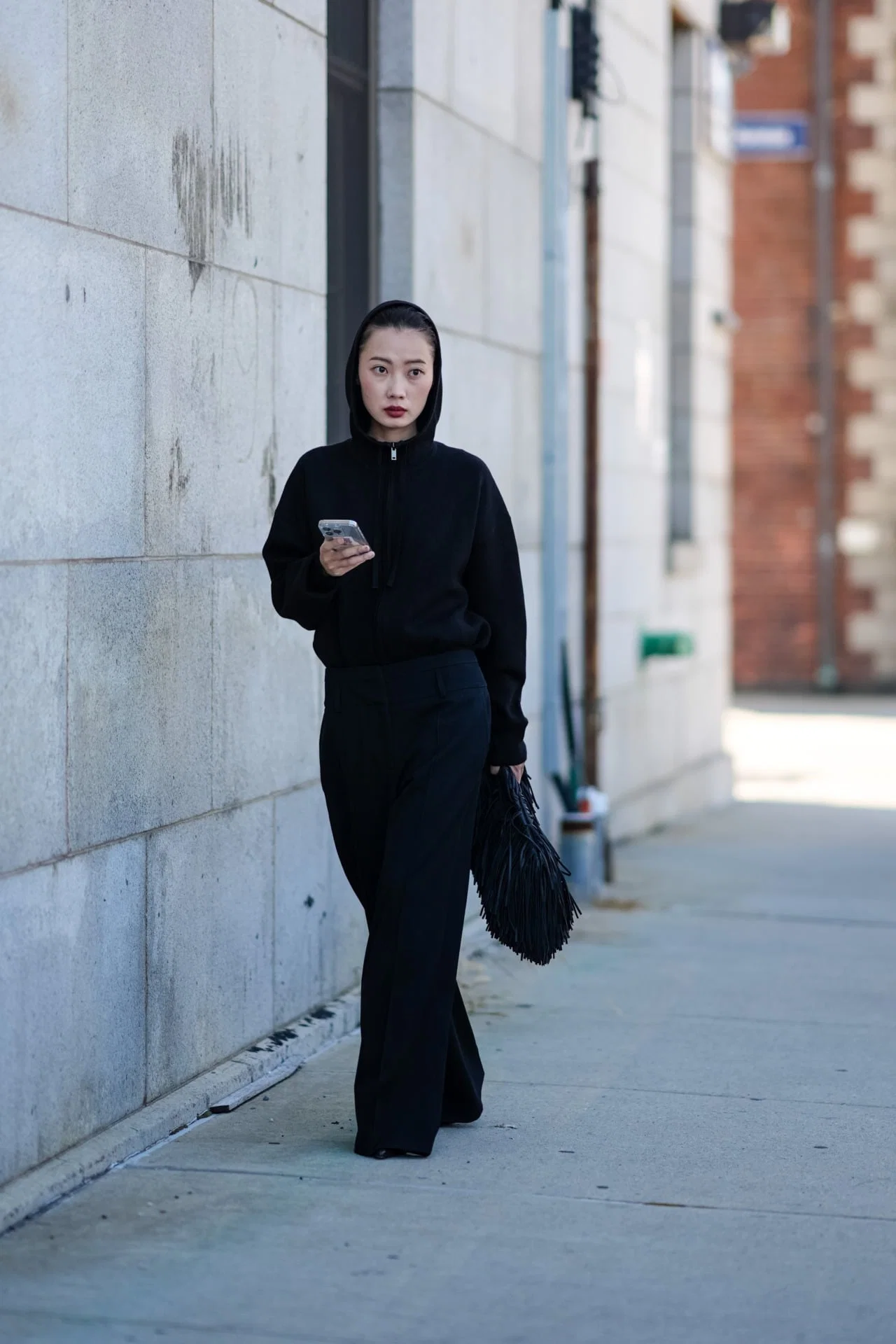 Casual Comfort: Hoodie and Wide-Leg Trousers — All Black Winter Outfits