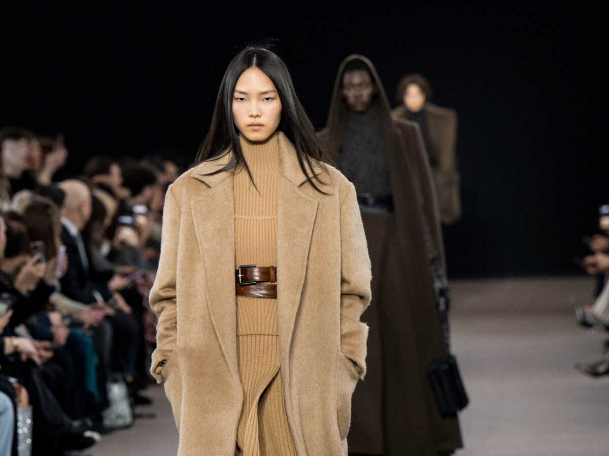 Monochromatic Camel Coat and Knit Dress Ensemble — Neutral Winter Outfits