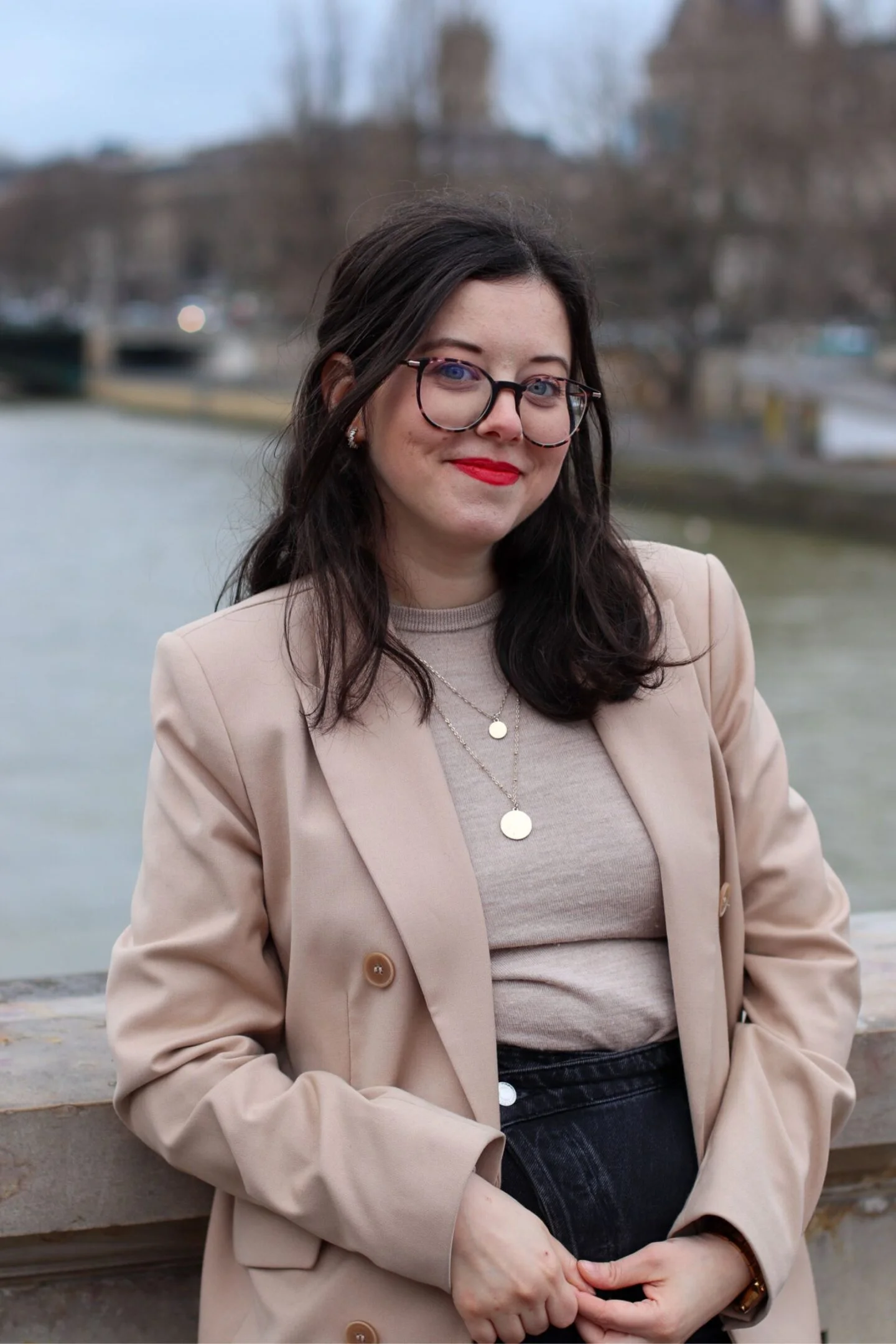 Taupe Sweater and Beige Blazer with Denim — Neutral Winter Outfits