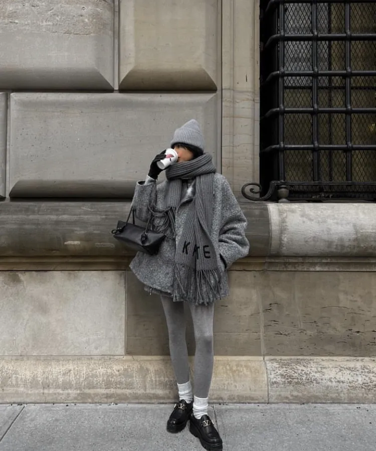 Monochromatic Grey Wool Coat with Platform Loafers for Everyday Chic — NYC Winter Outfits