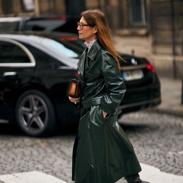 Dark Green Patent Trench Coat with Lace Blouse Dark Green Patent Trench Coat with Lace Blouse β Paris Winter Outfits
