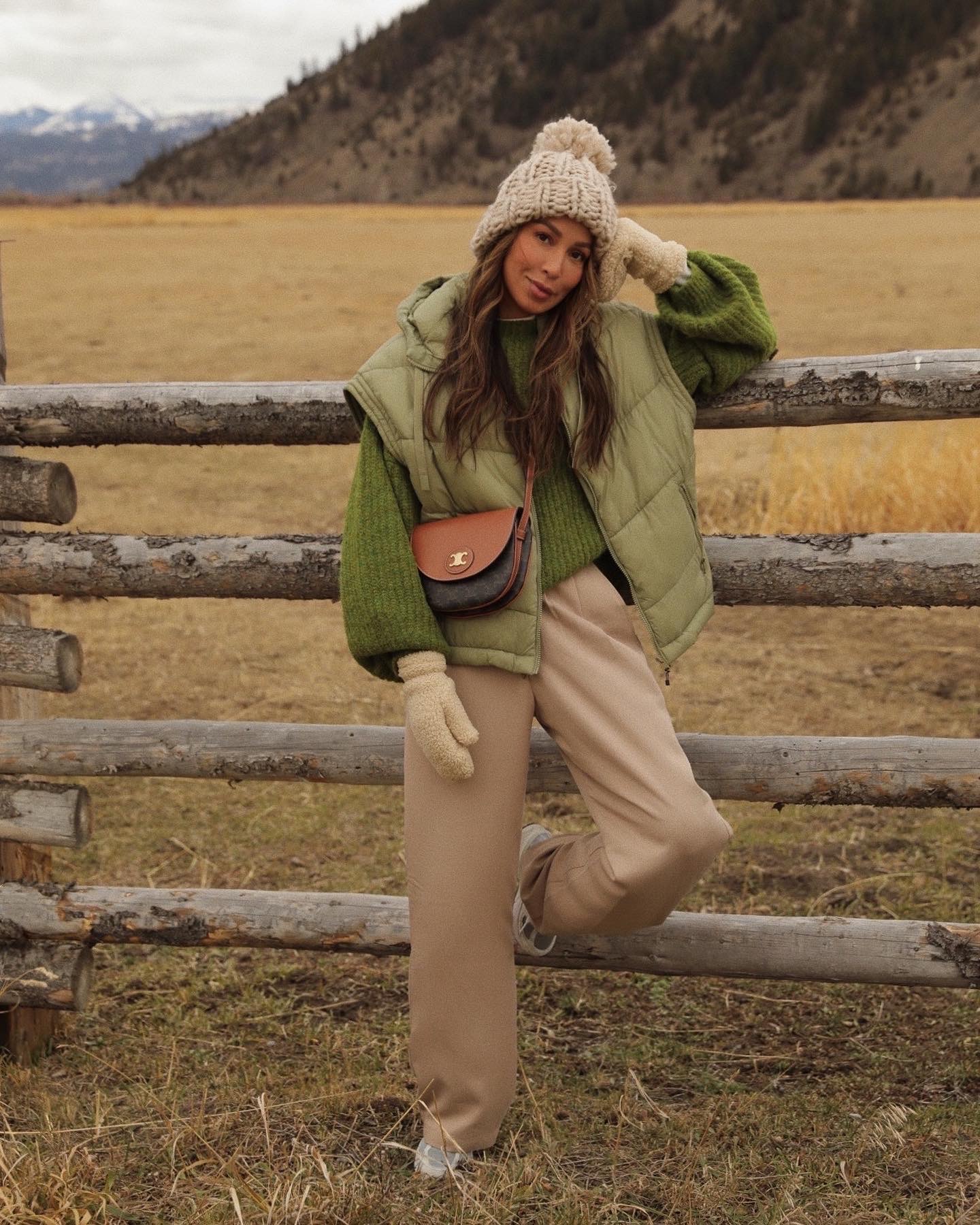 Olive Green Puffer Vest Over Knit Sweater Olive Green Puffer Vest Over Knit Sweater β Puffer Vest Outfits