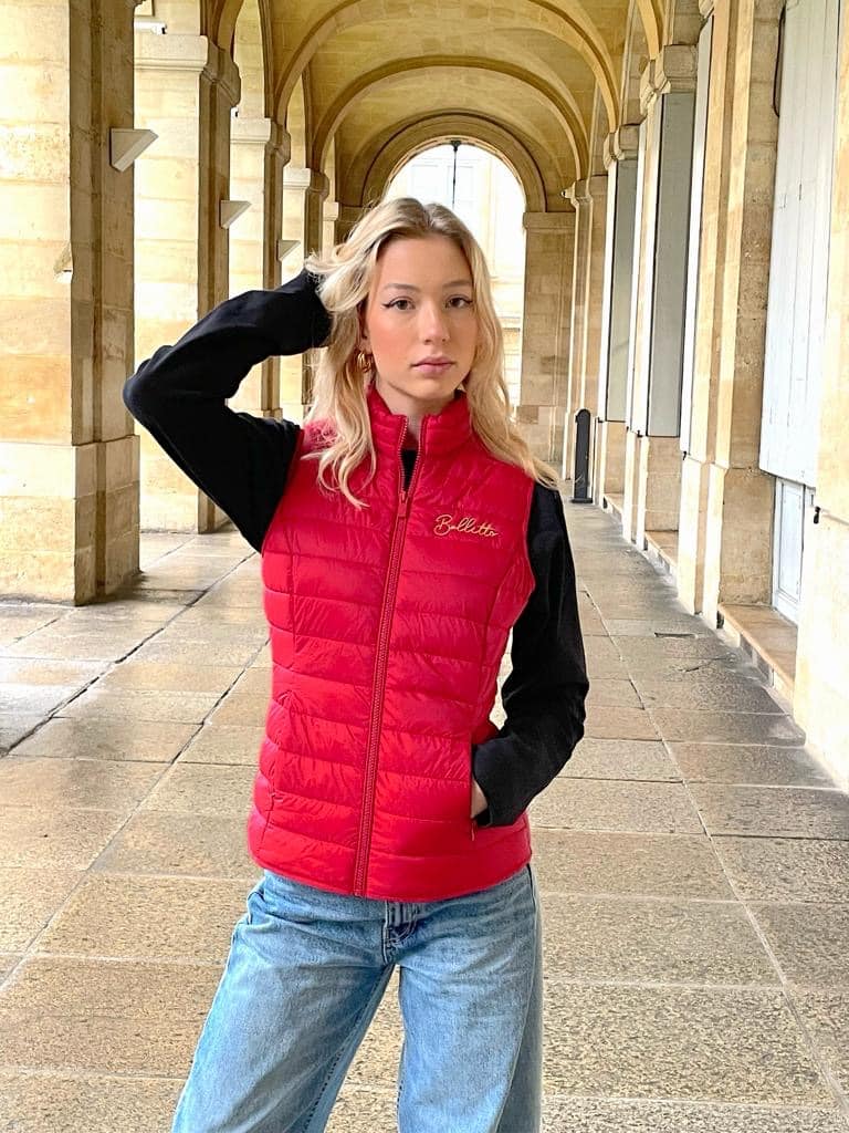 Bright Red Puffer Vest with Denim Bright Red Puffer Vest with Denim β Puffer Vest Outfits