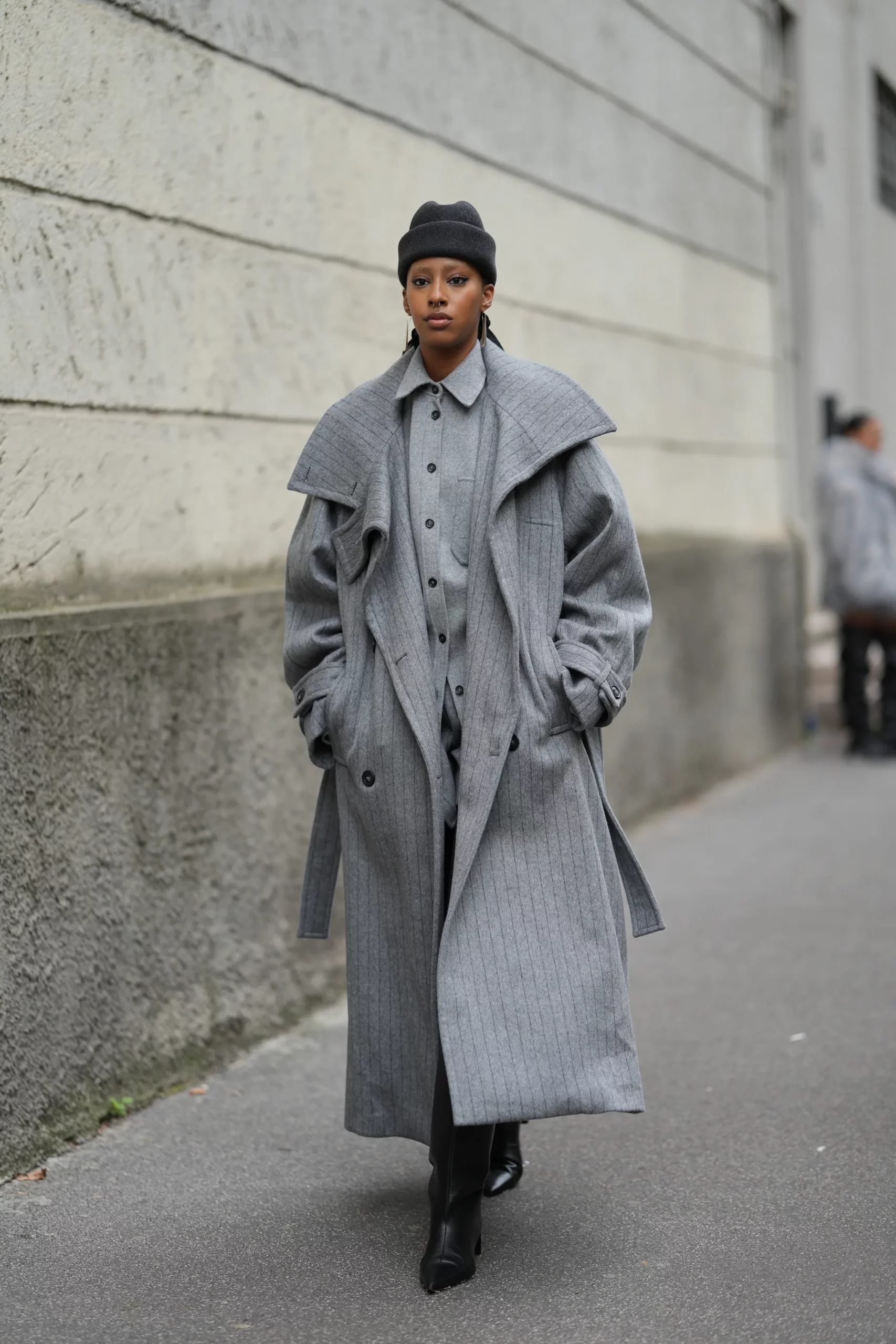 Oversized Camel Wool Coat with Shirt and Tie — Wool Coat Outfits