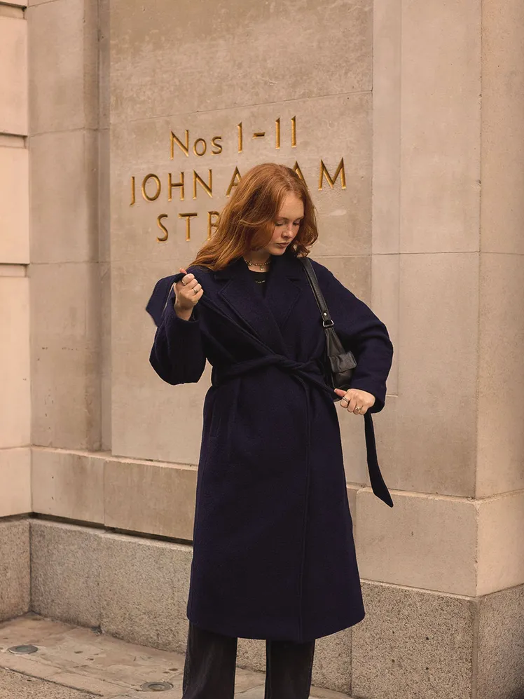 Camel Wool Coat Over Pink Satin Slip Dress — Wool Coat Outfits