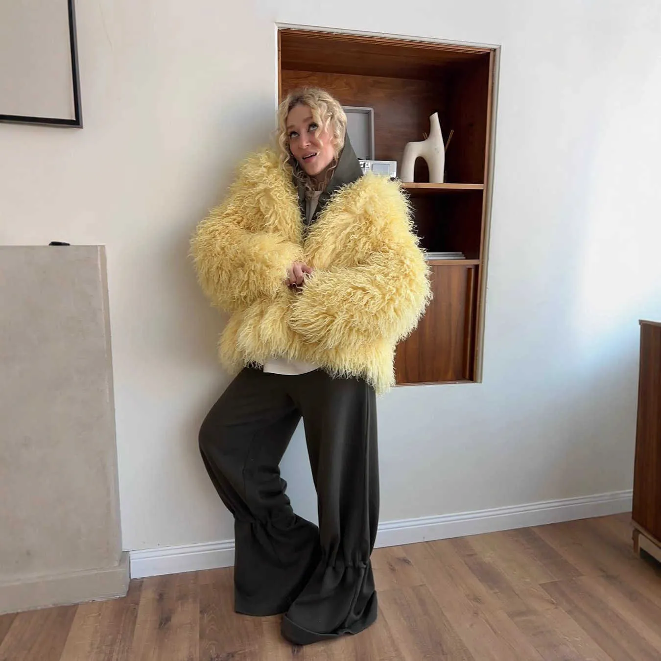 Edgy Brown Cropped Faux Fur Jacket with Mini Dress Edgy Brown Cropped Faux Fur Jacket with Mini Dress โ Faux Fur Coat Outfits