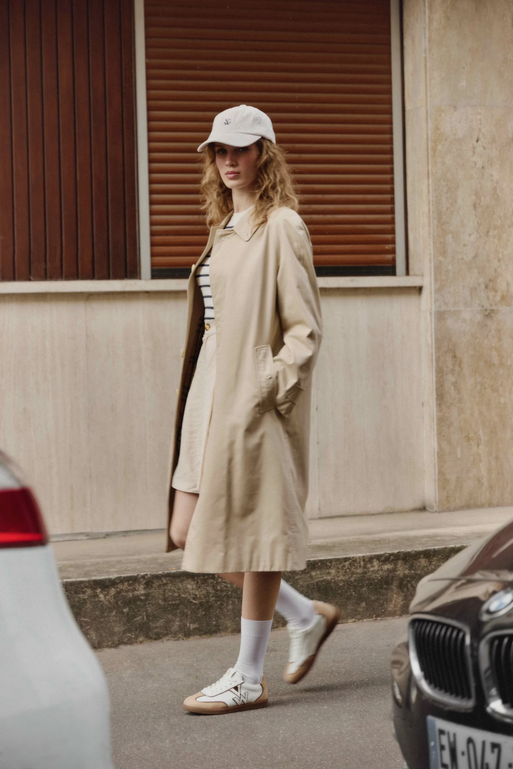 Beige Trench Car Coat with Striped Tee Beige Trench Car Coat with Striped Tee โ Car Coat Outfits
