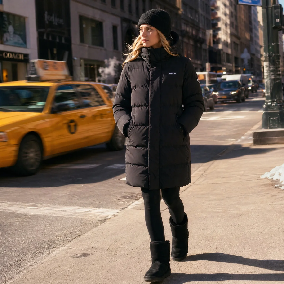 Long Black Puffer Parka for Monochromatic Urban Winter Style — Parka Outfits