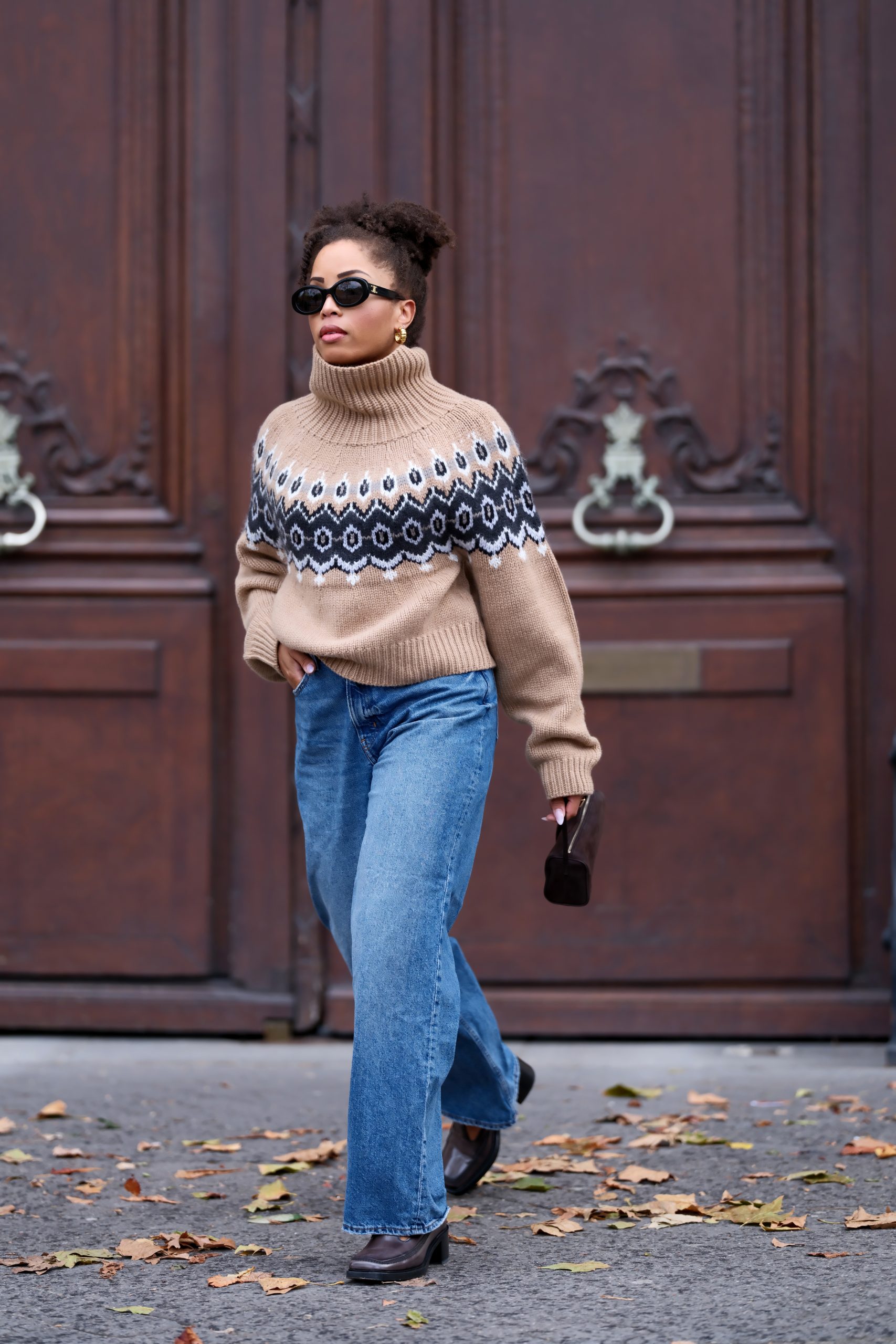 Tan Fair Isle Turtleneck with Wide-Leg Jeans Tan Fair Isle Turtleneck with Wide-Leg Jeans โ Sweater Outfits