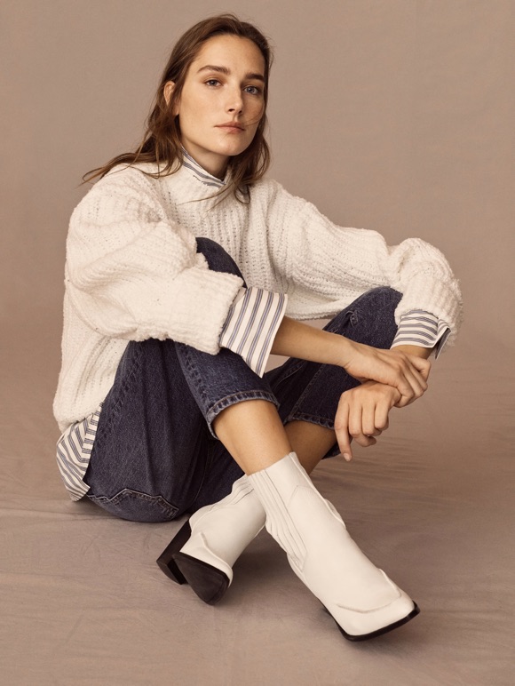 Textured White Sweater Meets Striped Shirt and Cowboy Boots Textured White Sweater Meets Striped Shirt and Cowboy Boots โ Sweater Outfits