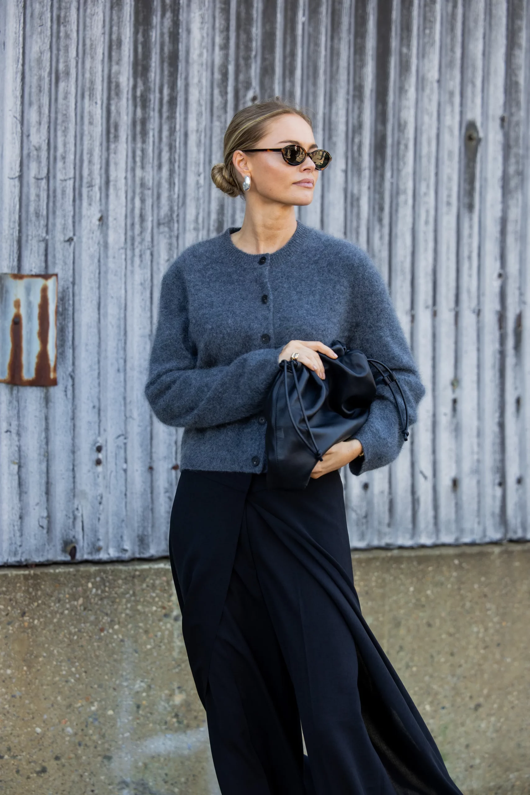 Dark Grey Fluffy Cardigan with Draped Skirt Dark Grey Fluffy Cardigan with Draped Skirt โ Cardigan Outfits