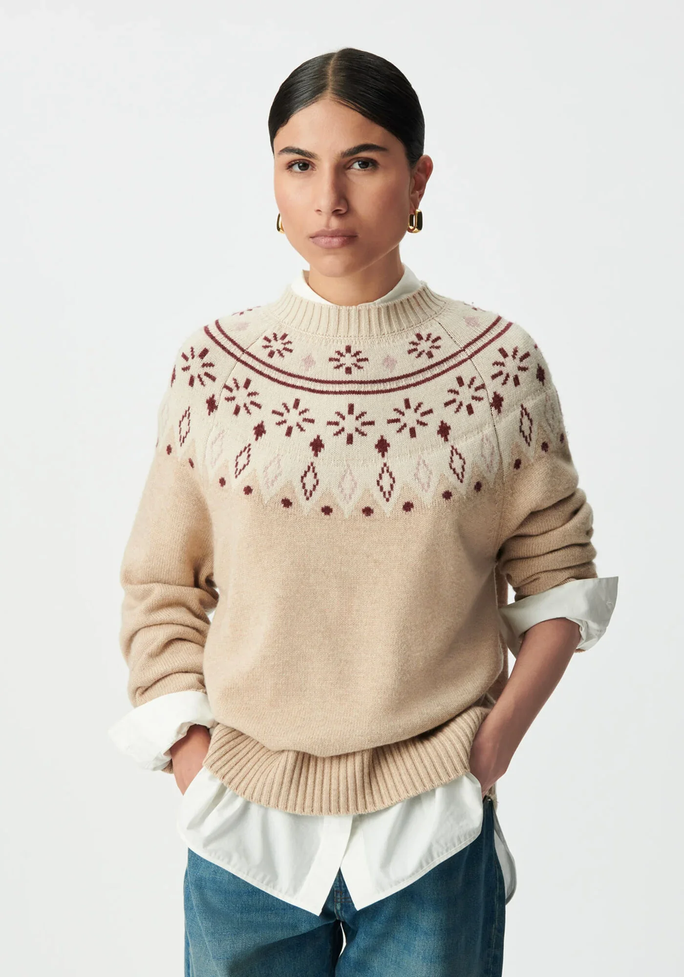 Pull en maille jacquard décoratif - Beige - IKKS WOMEN – LORA