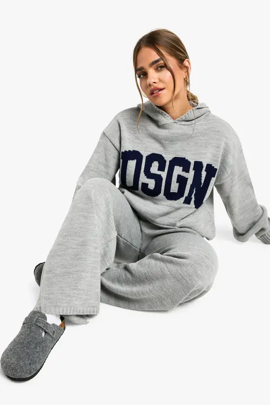 Grey Knit Hoodie and Wide-Leg Pants Coordinated Set Grey Knit Hoodie and Wide-Leg Pants Coordinated Set โ Hoodie Outfits