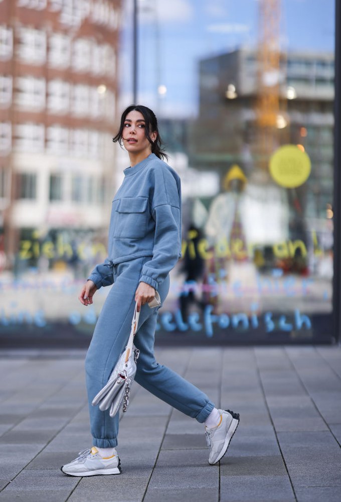 Dusty Blue Fleece Sweat Suit with Streetwear Accents Dusty Blue Fleece Sweat Suit with Streetwear Accents โ Sweatpants Outfits