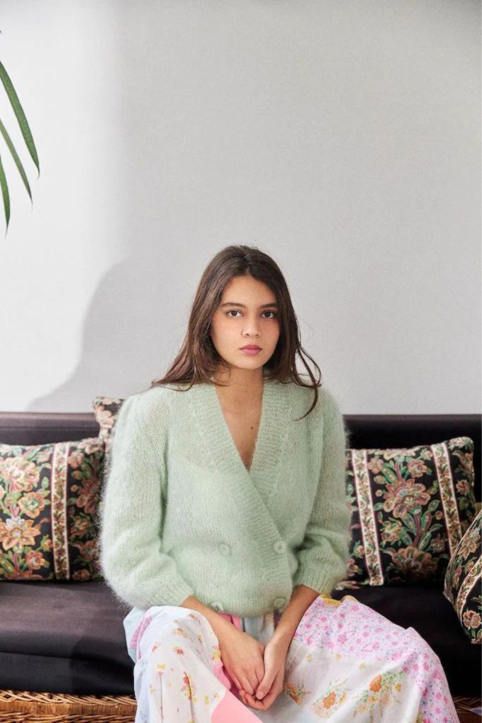 Mohair Wrap Cardigan with Floral Print Pajama Pants Mohair Wrap Cardigan with Floral Print Pajama Pants โ Loungewear Outfits