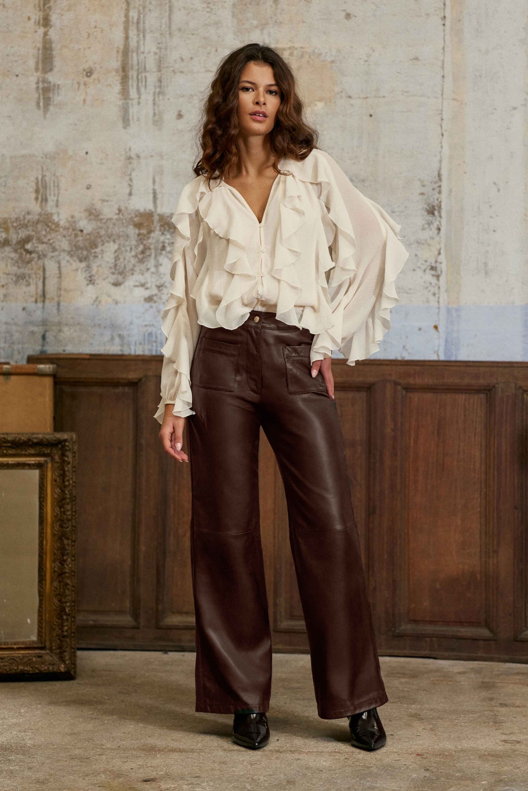 Elegant Smart Casual with Brown Leather Pants — Leather Pants Outfits