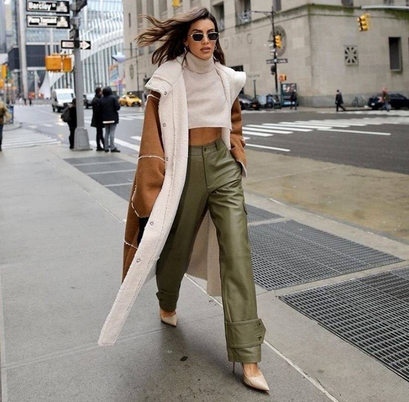 Fashion-Forward Street Style with Olive Leather Pants — Leather Pants Outfits