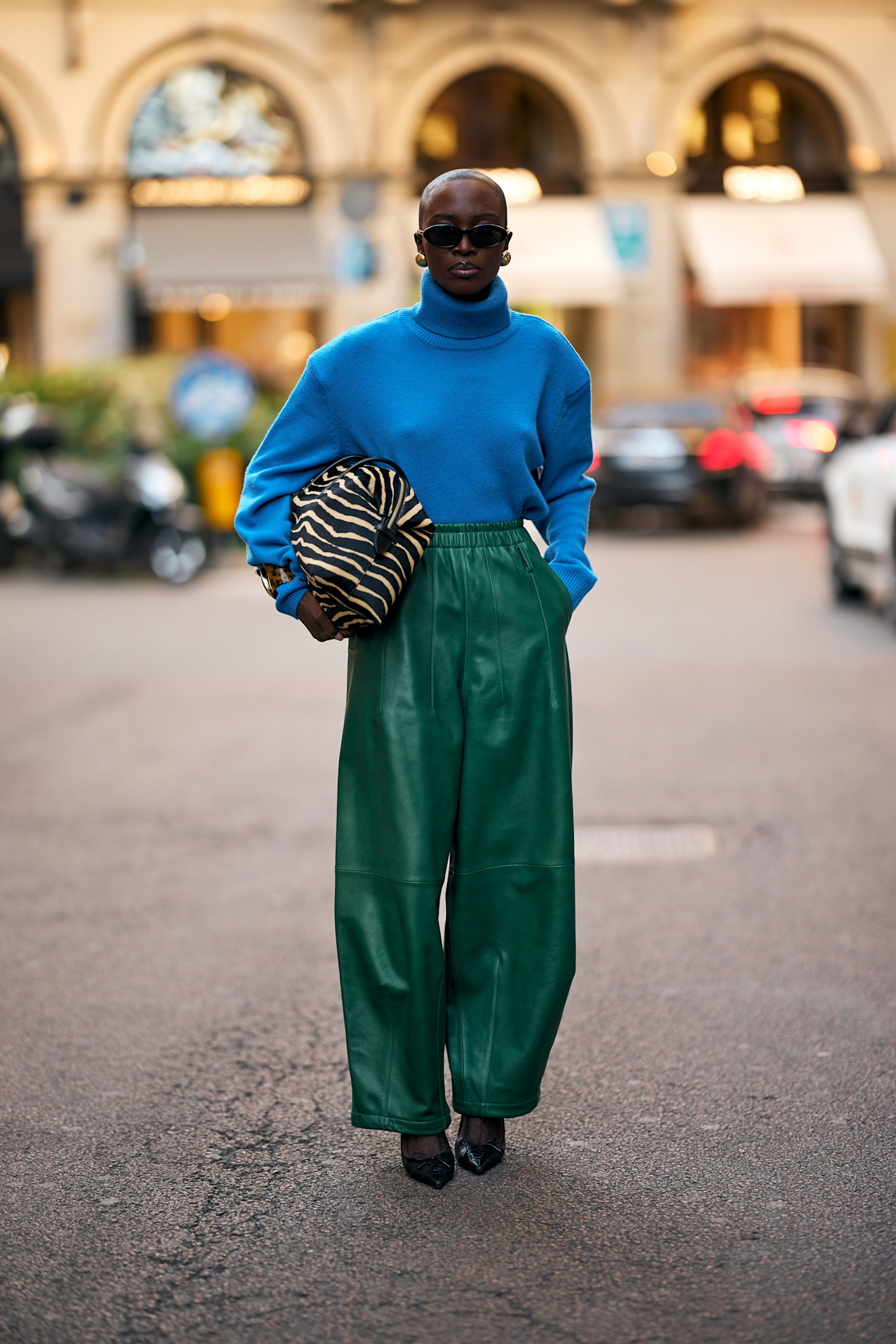 Vibrant Street Style with Emerald Green Leather Pants — Leather Pants Outfits
