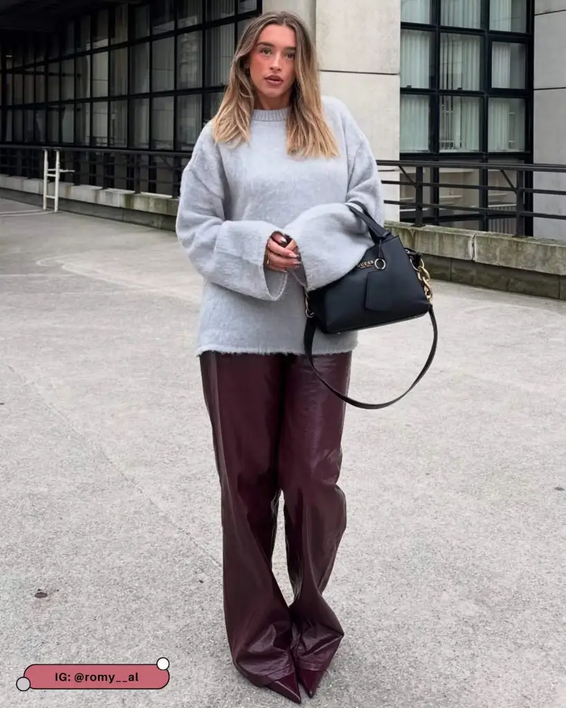 Daytime Casual with Brown Leather Trousers and Camel Coat — Leather Pants Outfits