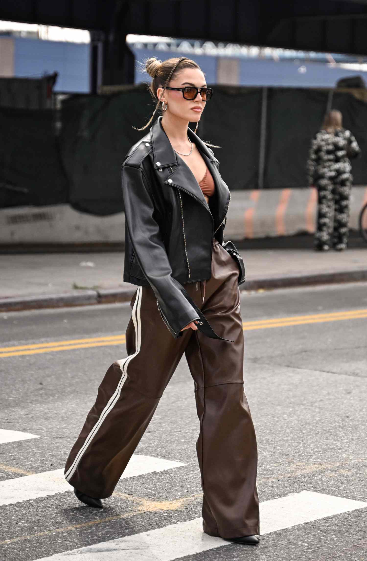Edgy Street Style with Striped Leather Pants — Leather Pants Outfits